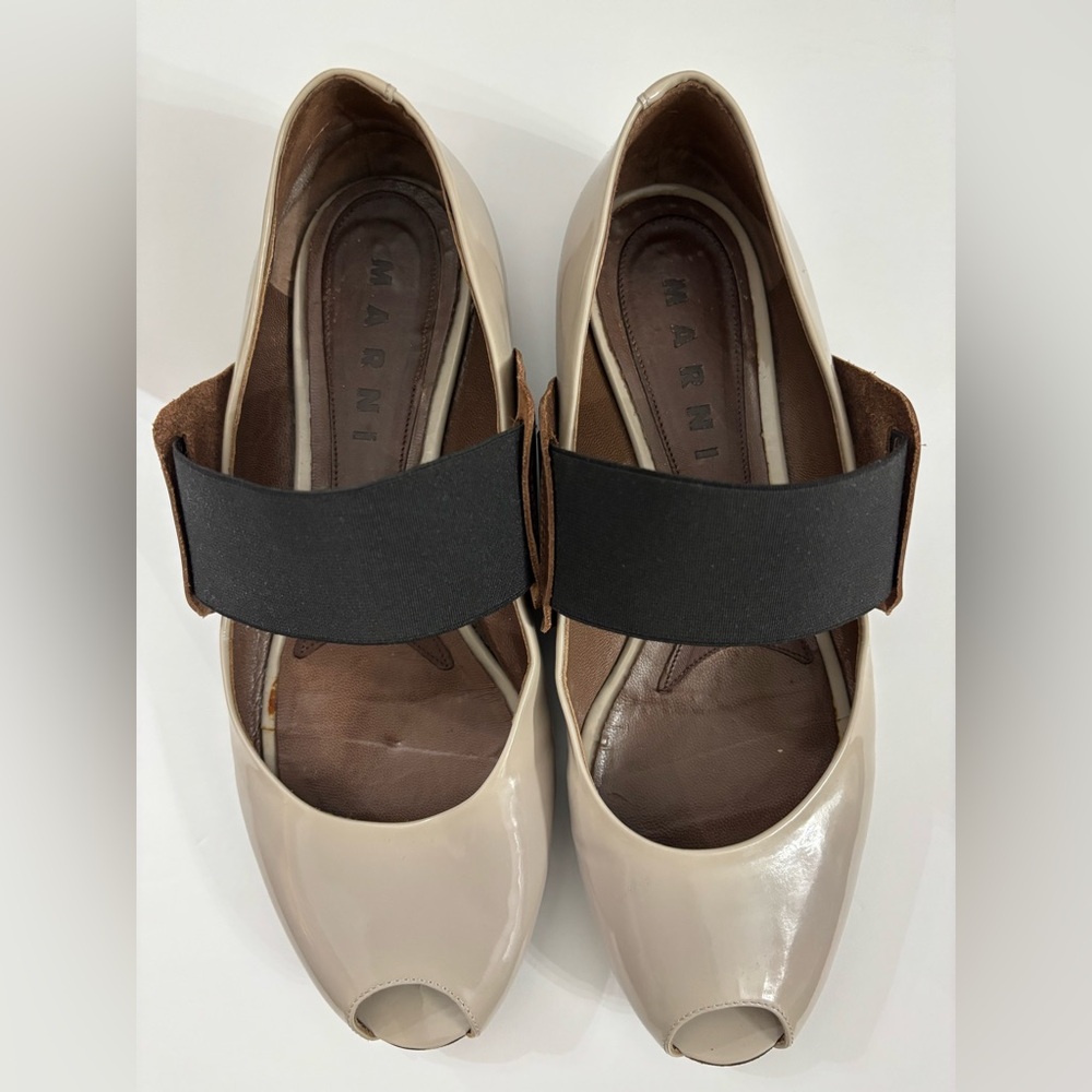 MARNI Women patent leather open toe strap ballet flats size 38 Classic Capsule